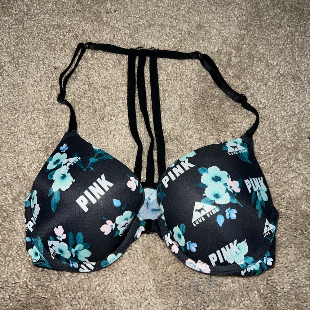 Pink push-up front latch bra